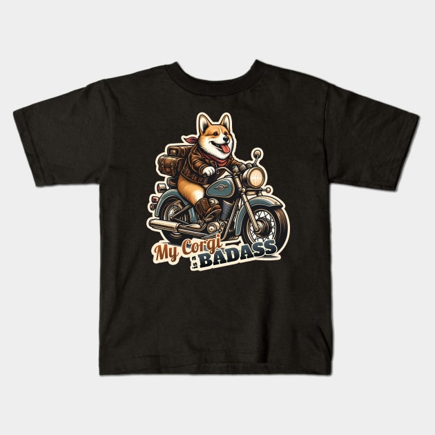 Corgi Biker Kids T-Shirt by k9-tee